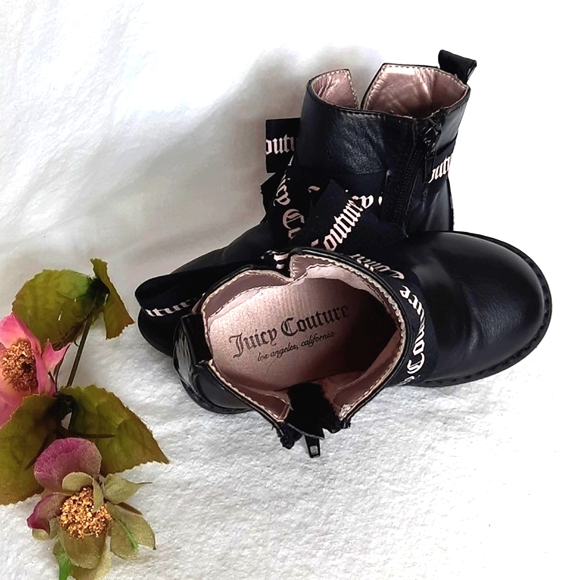 JUICY COUTURE Black Moto Booties, Pink & Black Ribbon/Bows - Picture 13 of 16